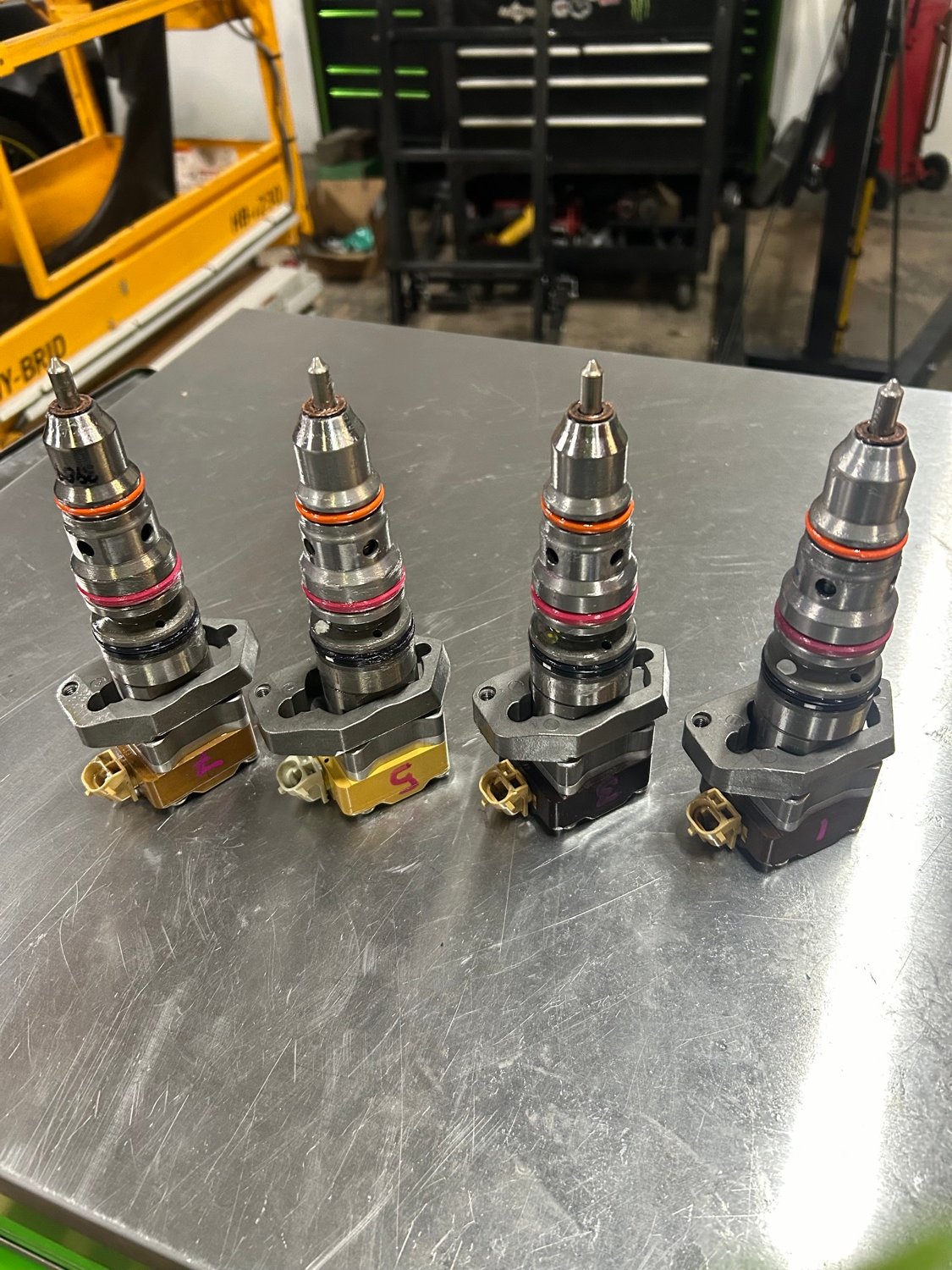 Row of diesel fuel injectors