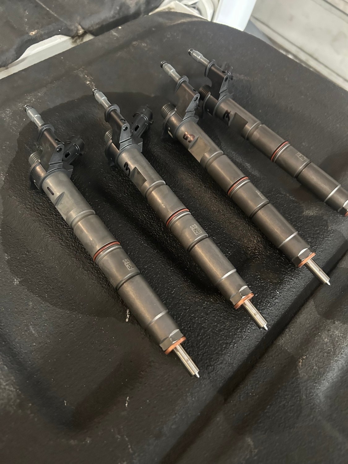 Close-up of diesel injectors
